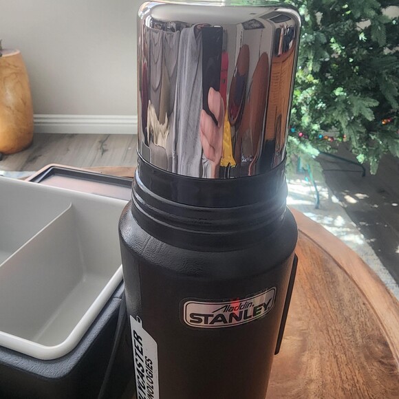 Vintage Stanley Aladdin Lunch Box Thermos Set Black Camping USA 1 Qt Polycaster - Picture 12 of 16